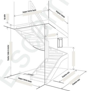 Escarmor - Fiche de cotes escalier double quart tournant