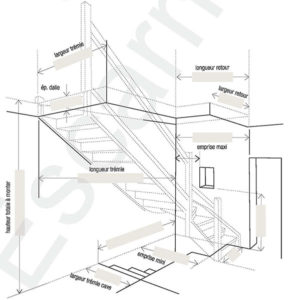 Escarmor - Fiche de cotes escalier quart tournant intermédiaire