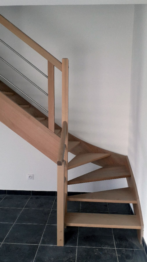 Escalier d'intérieur PMR standard en bois et métal "Erdeven" - Réf : STERL2016SCMEXOG - Vue n°3